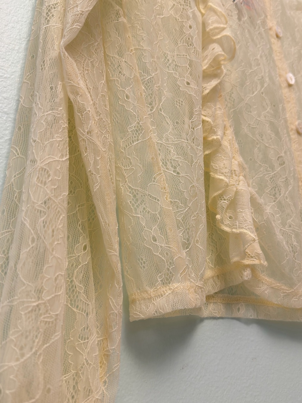 Lace Ruffle Button-Front Top - Cream - Picture 4 of 7